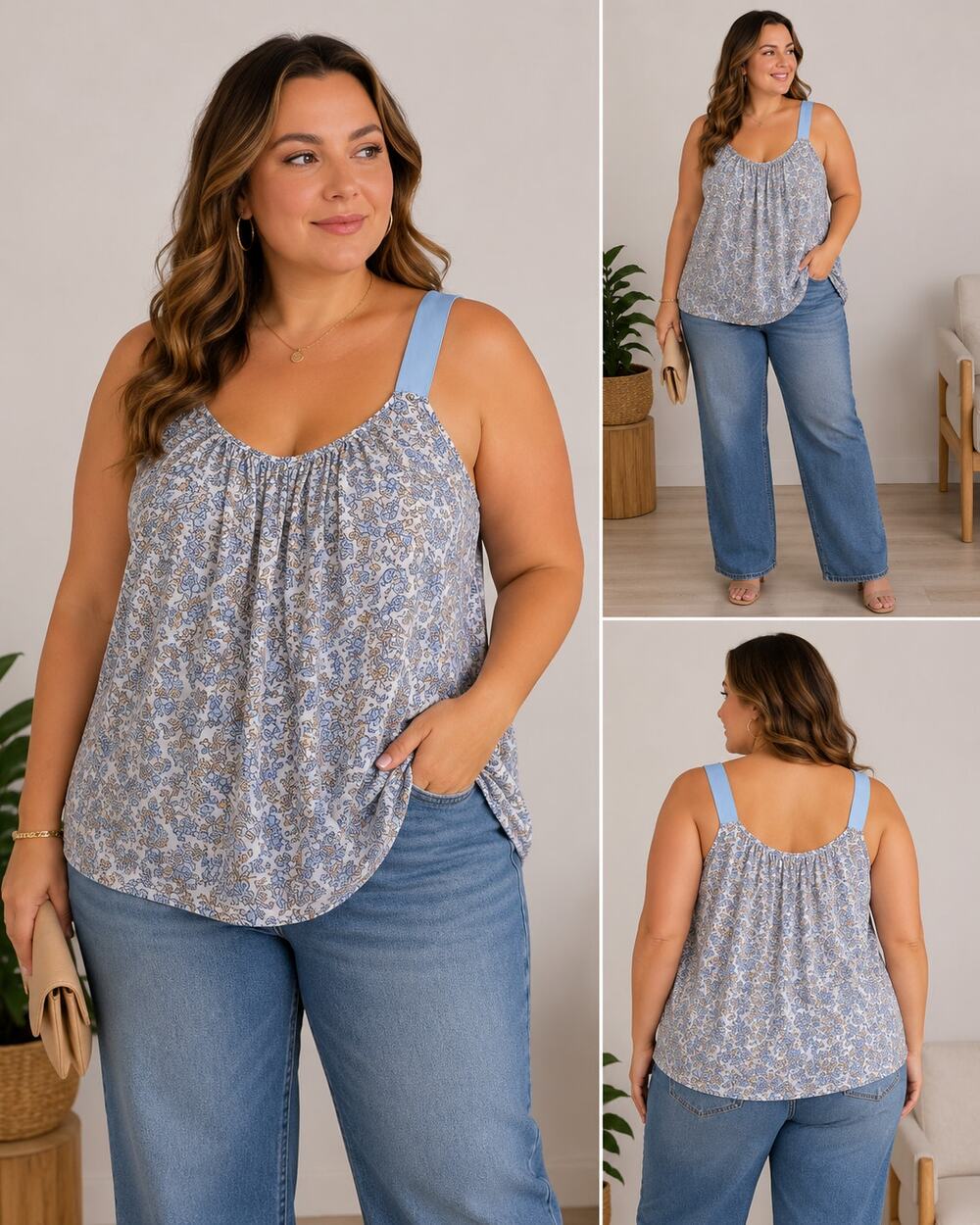 Lane Bryant Floral Sleeveless Tank Top Blue White Size 20